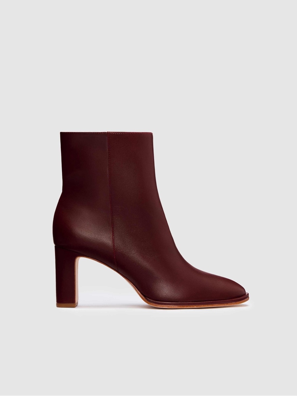 Reformation Burgundy Leather Block-Heel Ankle Boot